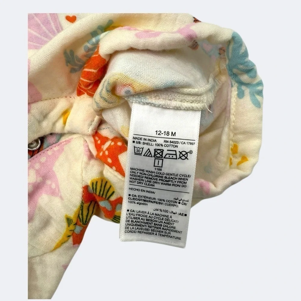 Old Navy Unisex Printed Henley Baby Romper Colorful Fish and Starfish 12-18